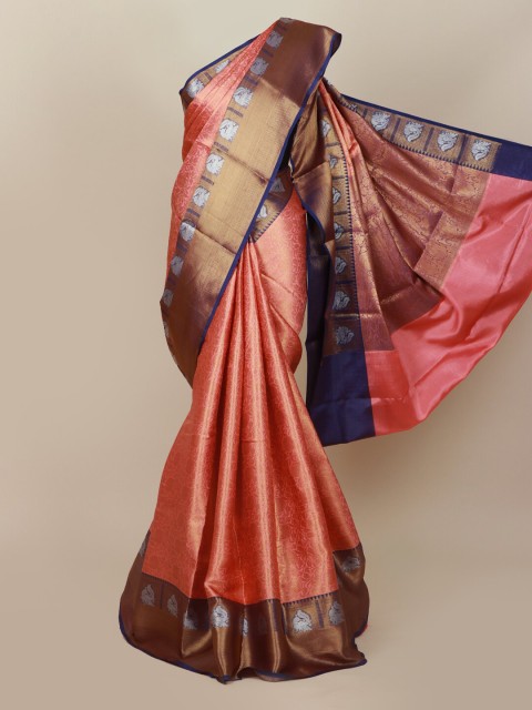 

Pothys Pink & Gold-Toned Woven Design Zari Art Silk Banarasi Saree