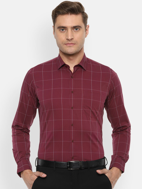 

Van Heusen Men Maroon Slim Fit Windowpane Checks Checked Casual Shirt