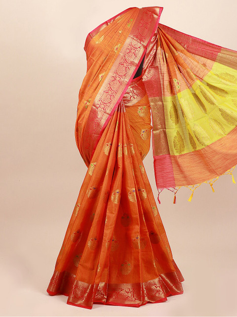 

Pothys Orange & Pink Woven Design Zari Saree