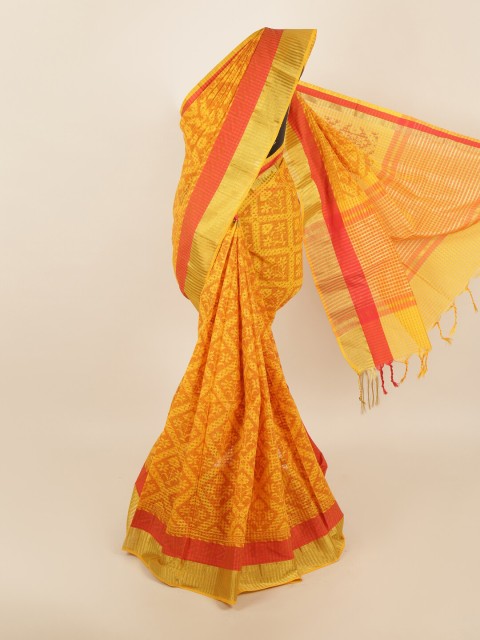 

Pothys Yellow & Orange Ethnic Motifs Saree