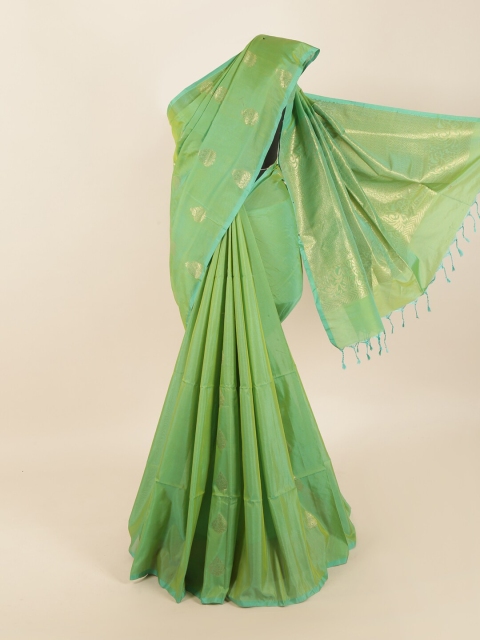

Pothys Green & Gold-Toned Woven Design Zari Silk Blend Saree