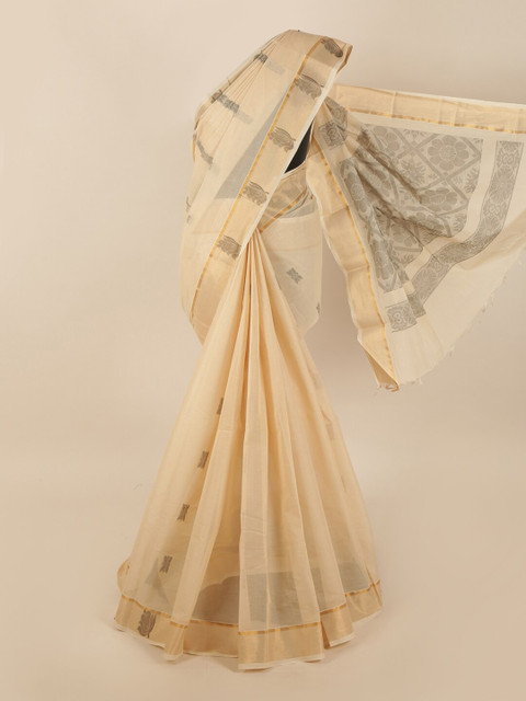 

Pothys Cream-Coloured Ethnic Motifs Saree