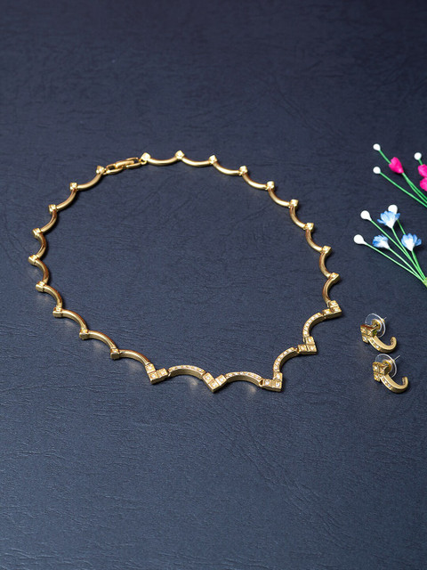 

Golden Peacock Gold-Toned & White Diamonds-Studded Contemporary Jewellery Set