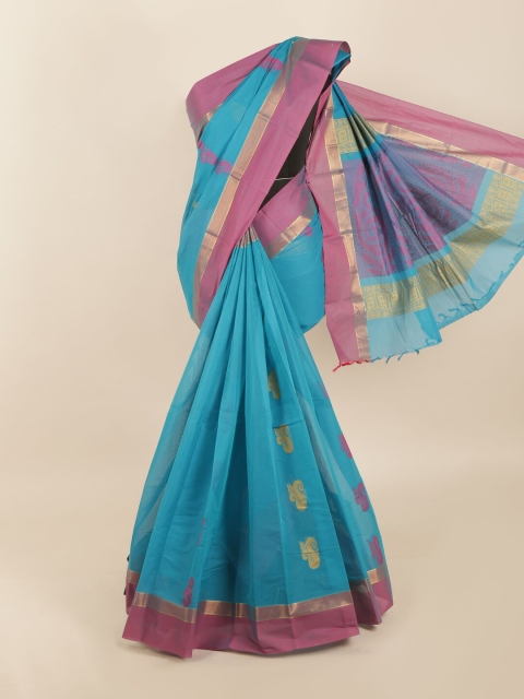 

Pothys Blue & Pink Ethnic Motifs Zari Saree