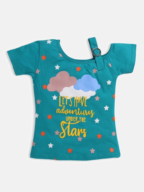 

Nottie Planet Girls Turquoise Blue Typography Printed T-shirt