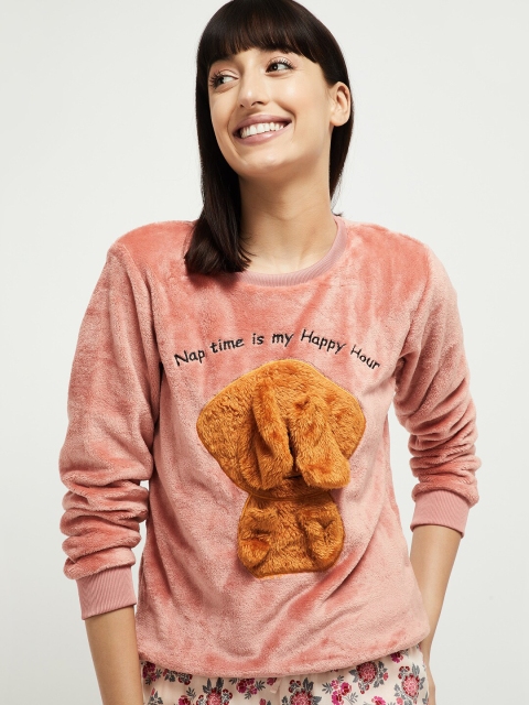 

max Women Pink & Brown Embroidered Pullover
