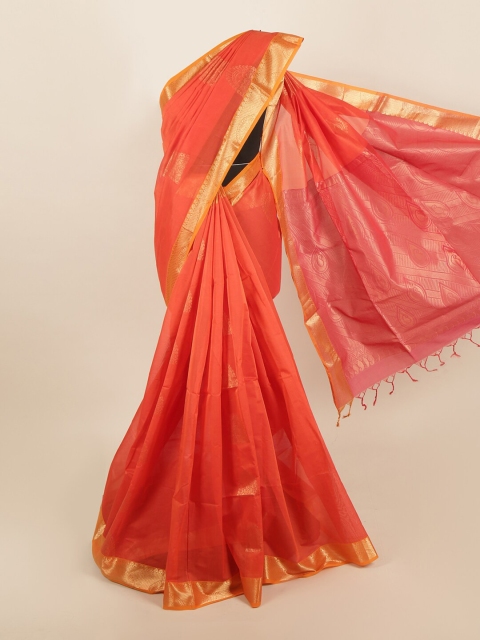 

Pothys Orange & Gold-Toned Ethnic Motifs Zari Saree
