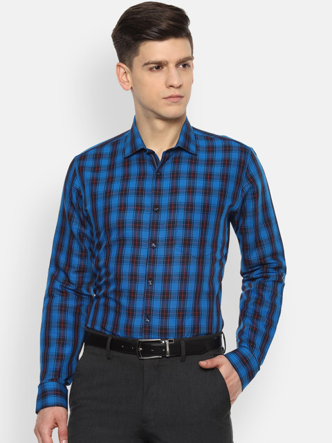 

Van Heusen Men Blue Slim Fit Tartan Checks Checked Formal Shirt