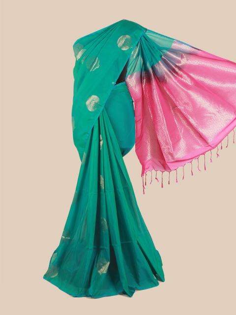 

Pothys Green & Pink Ethnic Motifs Zari Saree