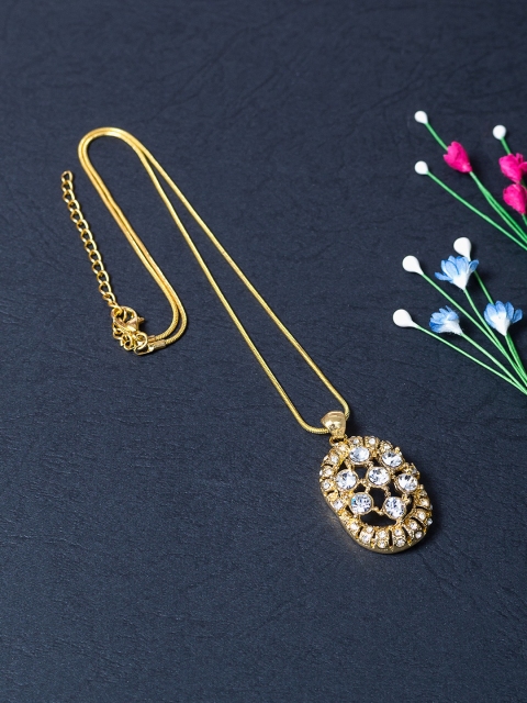 

Golden Peacock Women Gold-Toned & White Stone-Studded Pendant With Chain