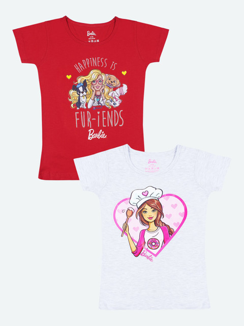 

Barbie Girls Red Grey Melange 2 Barbie Printed Cotton Pure Cotton T-shirt