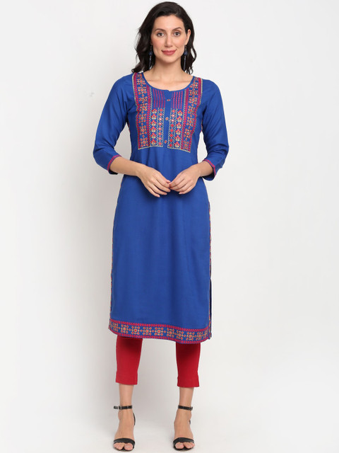 

Lovely Lady Women Blue Geometric Embroidered Thread Work Kurta