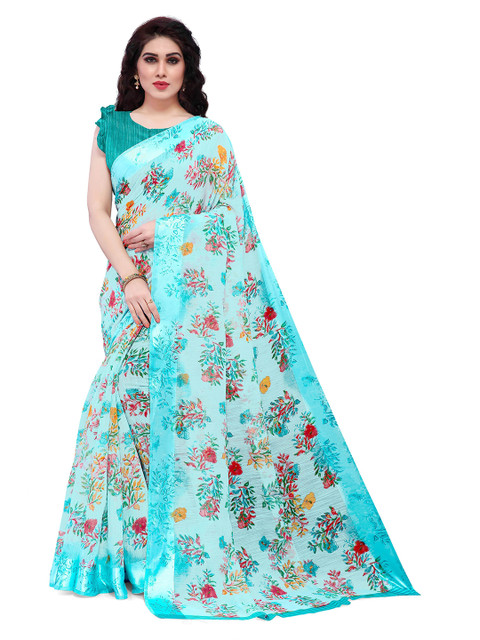 

KALINI Women Teal Floral Printed Saree