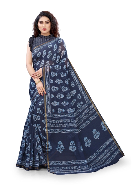 

KALINI Blue Polycotton Batik Print Bagh Saree