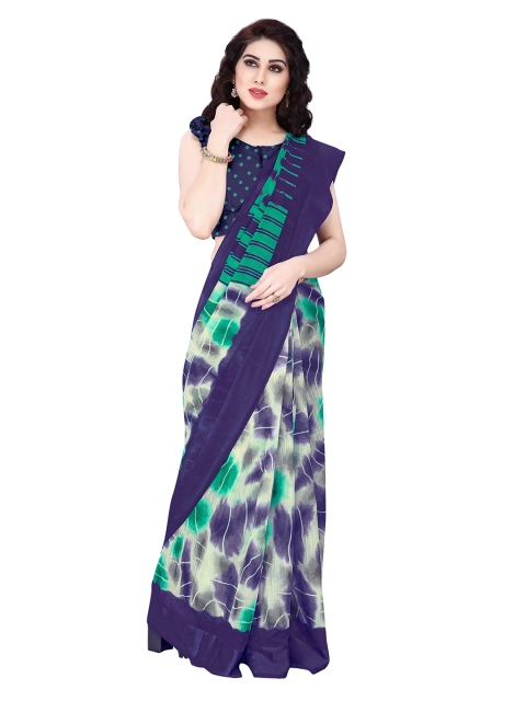 

KALINI Women Off White & Blue Tie & Dye Polycotton Daily Wear Saree