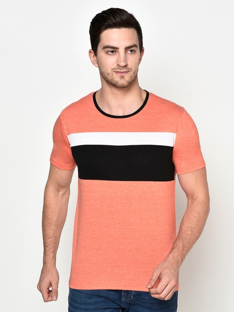 

ELEGANCE Men Orange Striped T-shirt