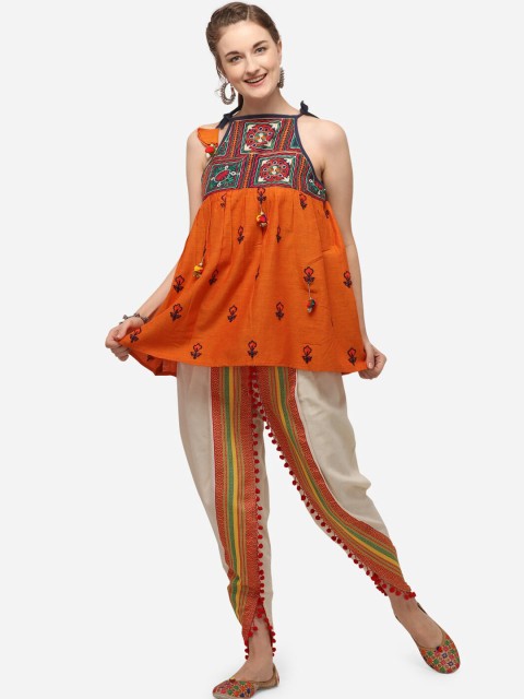 

Mesmora Women Orange & Beige Embellished Dhoti Pants