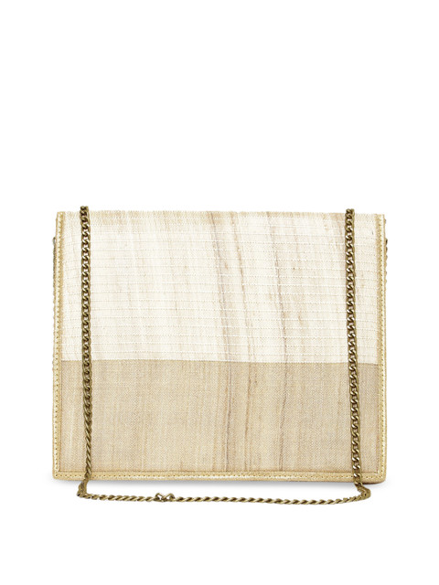 

Fabindia Gold-Toned Colourblocked Structured Sling Bag