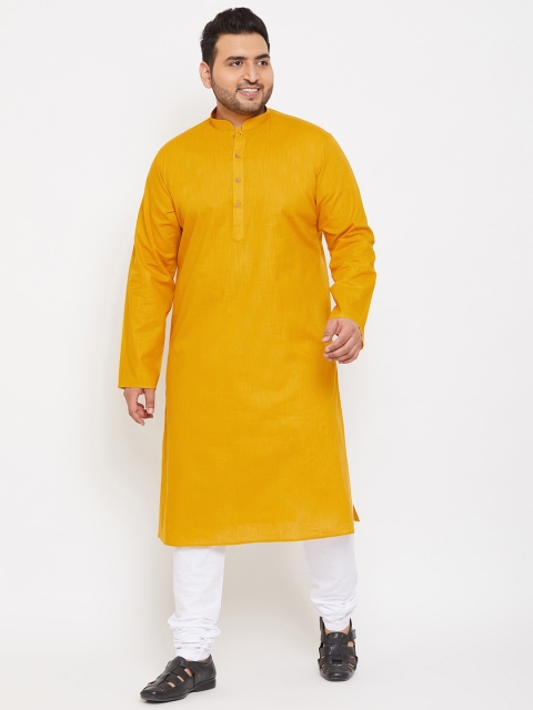 

VASTRAMAY PLUS Men Mustard Yellow Thread Work Kurta