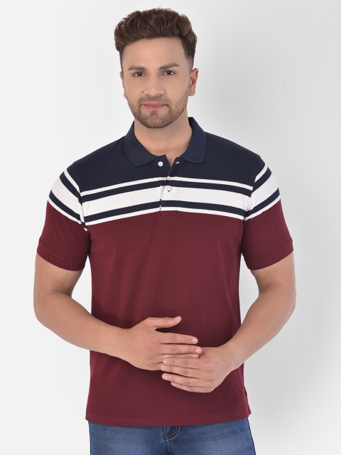 

COBB Men Maroon Striped Polo Collar T-shirt