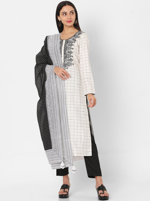

SALWAR STUDIO Women Off White Thread Work Kurta with Trousers & With Dupatta