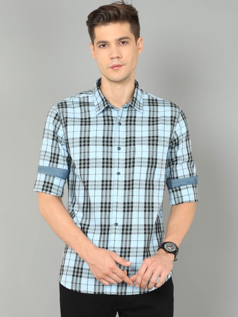 

HERE&NOW Men Blue Slim Fit Tartan Checked Casual Shirt