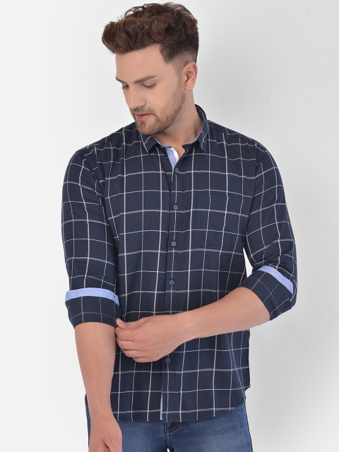

COBB Men Navy Blue Slim Fit Windowpane Checks Checked Casual Shirt