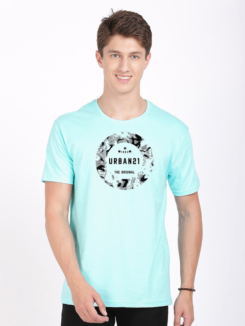 

MASH UNLIMITED Men Blue Typography Printed Slim Fit Cotton T-shirt