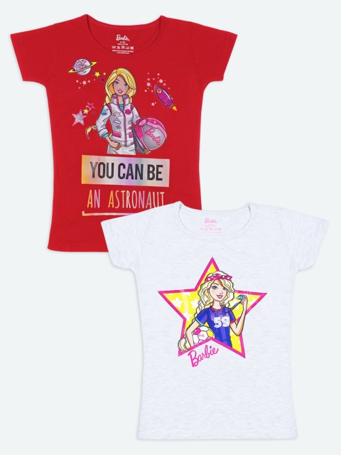 

Barbie Girls Red & White Set of 2 Printed T-shirt