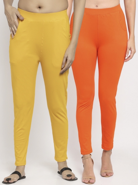 

NEUDIS Women Pack Of 2 Solid Ankle-Length Straight-Fit Leggings, Orange