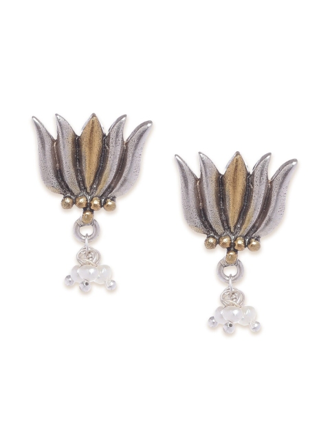 

Fabindia Silver-Toned Floral Drop Earrings