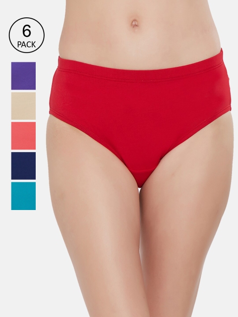 

Soie Women Pack Of 6 Solid Classic Hipster Briefs, Red