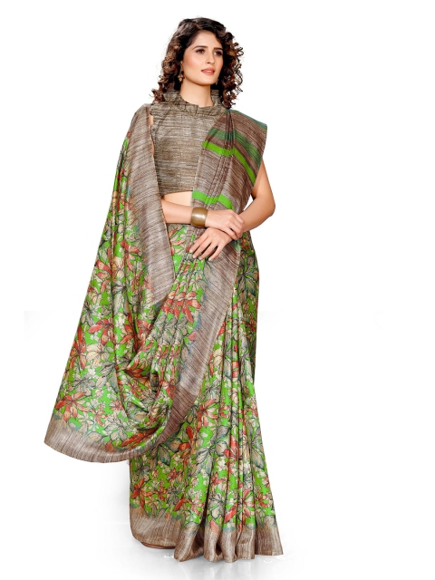 

KALINI Green & Beige Art Silk Floral Print Saree