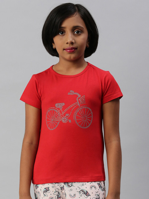 

Kryptic Girls Red & White Embellished T-shirt
