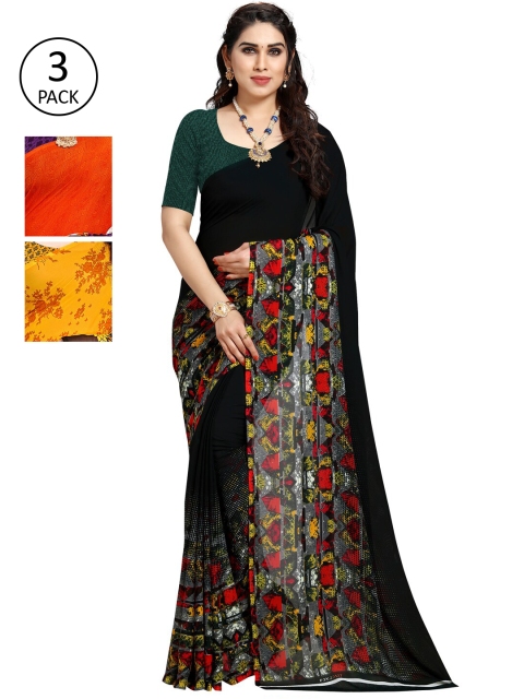 

KALINI Multicoloured Set of 3 Poly Georgette Saree, Multi
