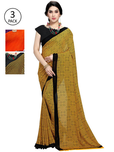 

KALINI Pack of 3 Printed Poly Georgette Sarees, Multi