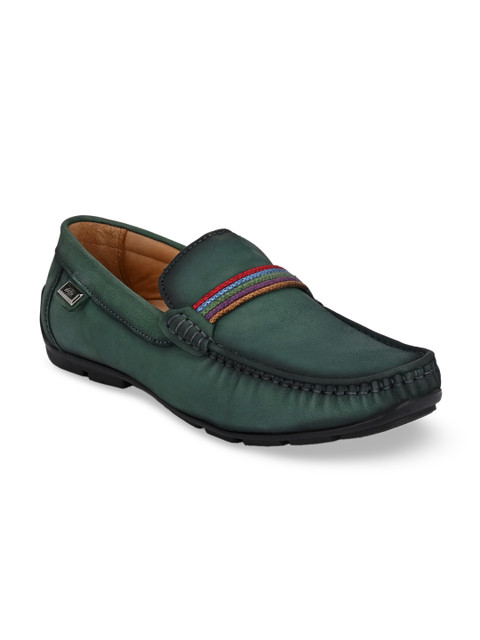 

Hitz Men Green Leather Loafers