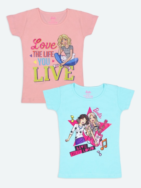 

Barbie Girls Sea Green & Peach-Coloured Set of 2 Printed T-shirt