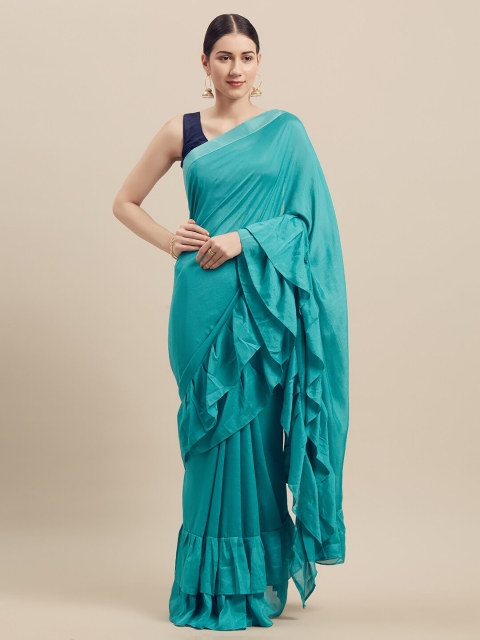 

KALINI Women Turquoise Blue Ruffle Saree