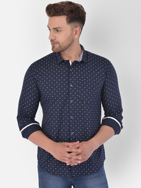 

COBB Men Navy Blue Slim Fit Printed Casual Shirt