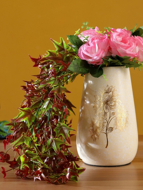 

Ferns N Petals Pink & Red Artificial Roses With White Ceramic Pot