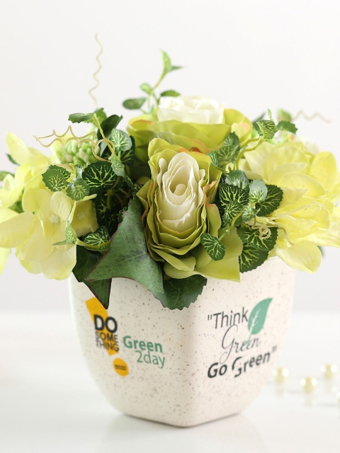 

Ferns N Petals Off-White & Yellow Printed Ceramic Artificial Flowers & Pot