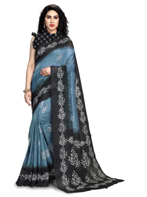 

KALINI Women Blue & Black Batik Ethnic Print Art Silk Saree