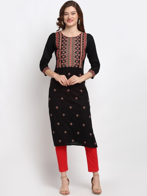 

Lovely Lady Women Black Ethnic Motifs Printed Mirror Work Kurta