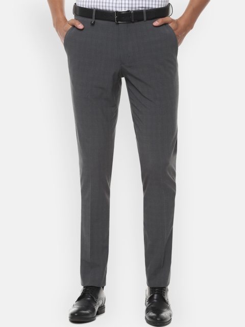 

V Dot Men Grey Checked Formal Trousers