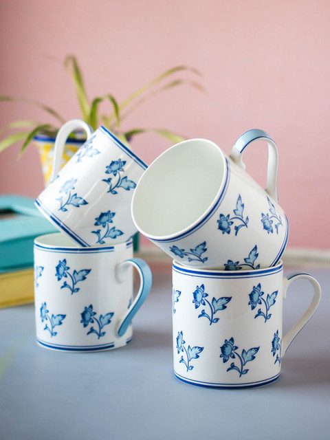

Neerja White & Blue 4 Pieces Floral Printed Cups