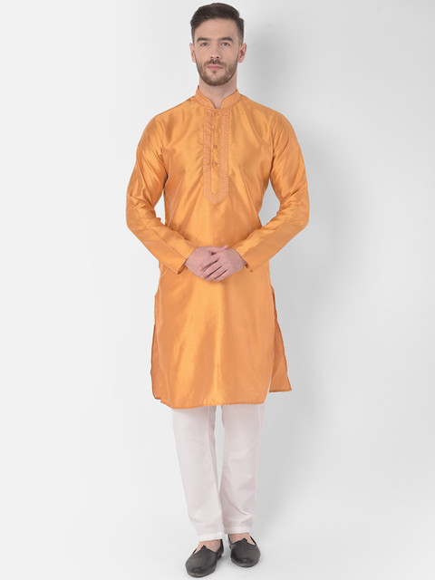 

SG LEMAN Men Orange Raw Silk Kurta with Pyjamas