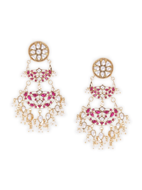 

Fabindia Gold-Toned & Pink Crescent Shaped Chandbalis Earrings