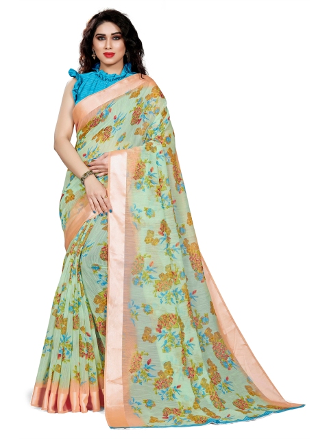 

KALINI Green & Peach-Coloured Floral Bagh Saree