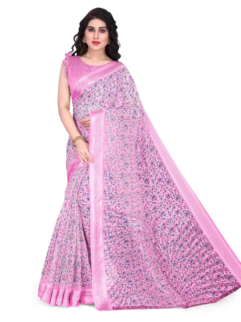 KALINI Women Pink & Blue Printed Cotton Saree